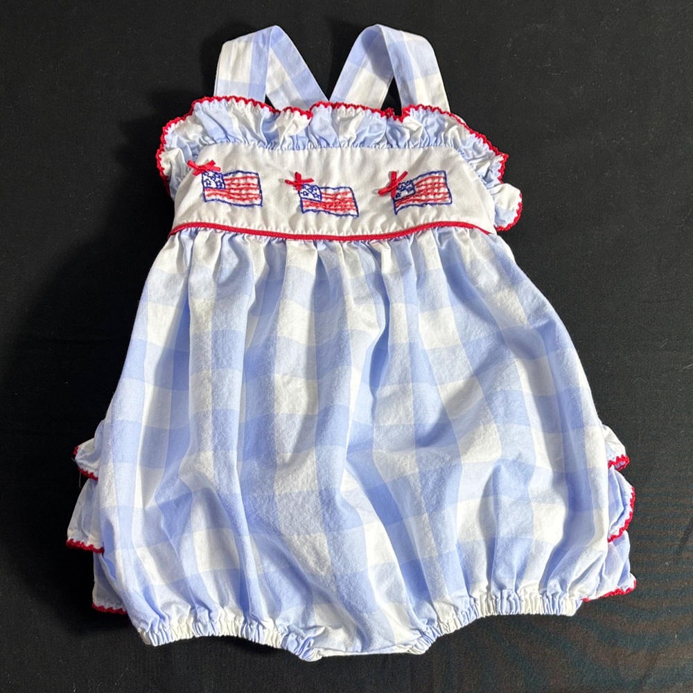 Charming Blue and White Kids Bubble with Embroidered Flags